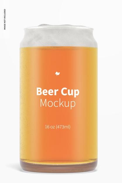 Free 16 Oz Glass Beer Cup Mockup, Front View Psd
