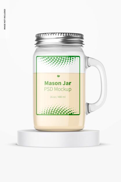 Free 16 Oz Mason Jar Mockup, Front View Psd