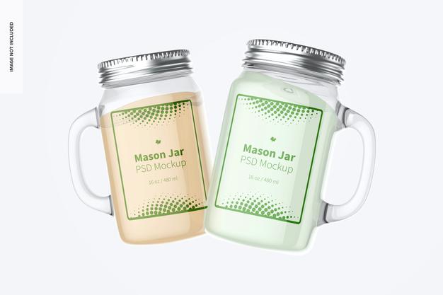 Free 16 Oz Mason Jars Mockup, Floating Psd