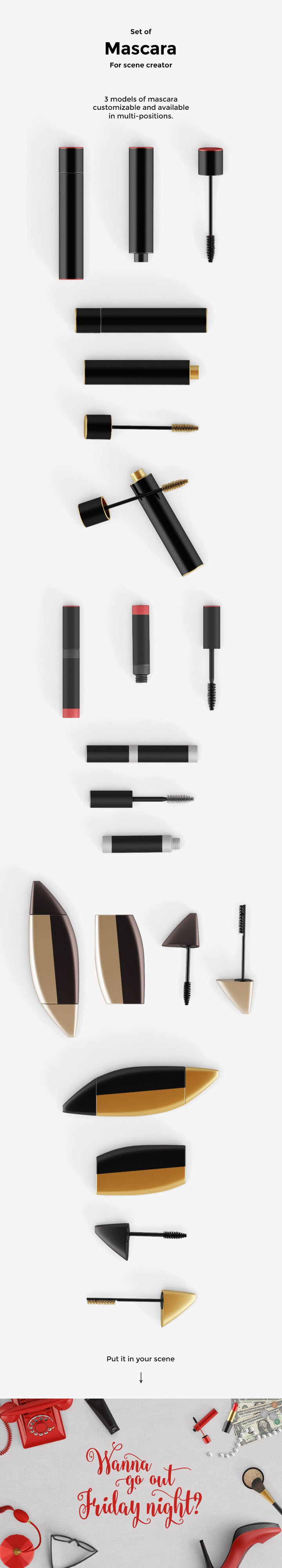 Free Set of Mascara Cosmetics Mockups