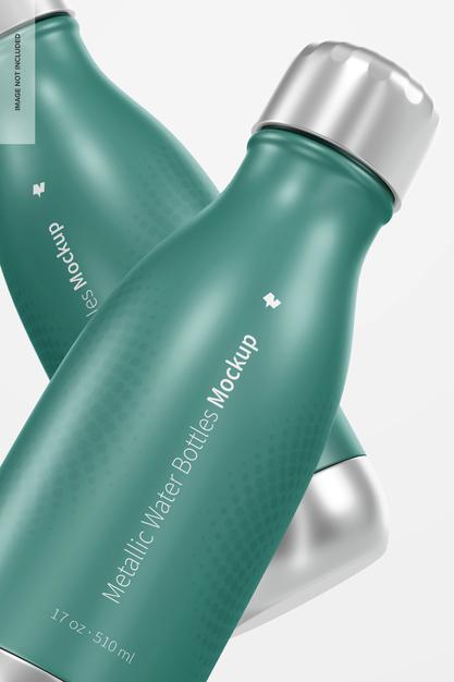 Free 17 Oz Metallic Water Bottle Mockup, Close Up Psd