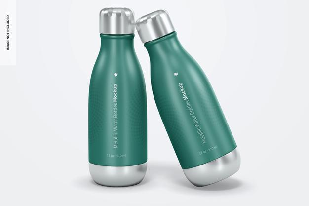 Free 17 Oz Metallic Water Bottles Mockup, Front View Psd