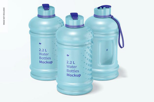 Free 2.2 L Water Bottles Mockup, Front View Psd