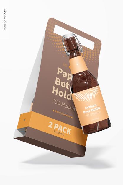 Free 2 Pack Paper Bottle Holder Mockup Psd