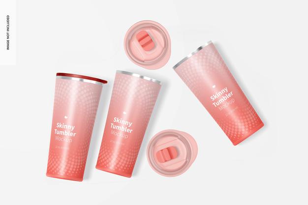 Free 22 Oz Skinny Tumblers Mockup, Top View Psd