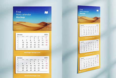 Free 3 Panel Wall Calendar Mockup