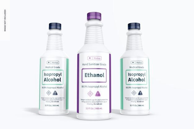 Free 32 Oz Medical Alcohol Bottles Set Mockup Psd