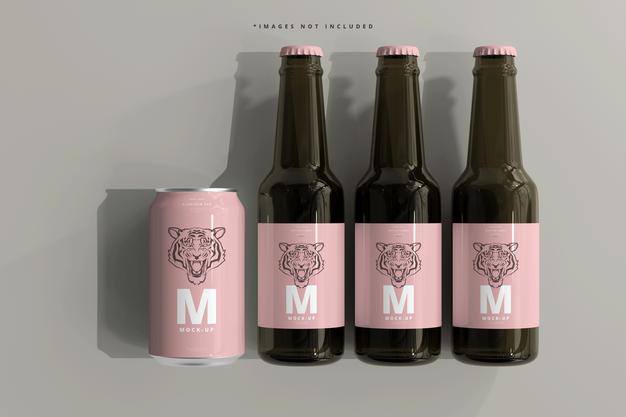 Free 330Ml Medium Size Soda Or Beer Can And Bottle Mockup Psd