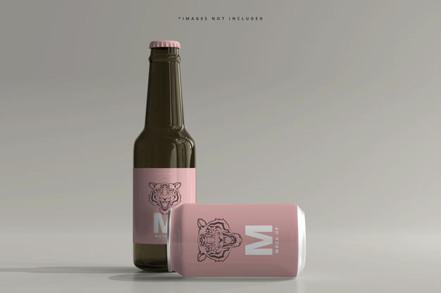 Free 330Ml Medium Size Soda Or Beer Can And Bottle Mockup Psd