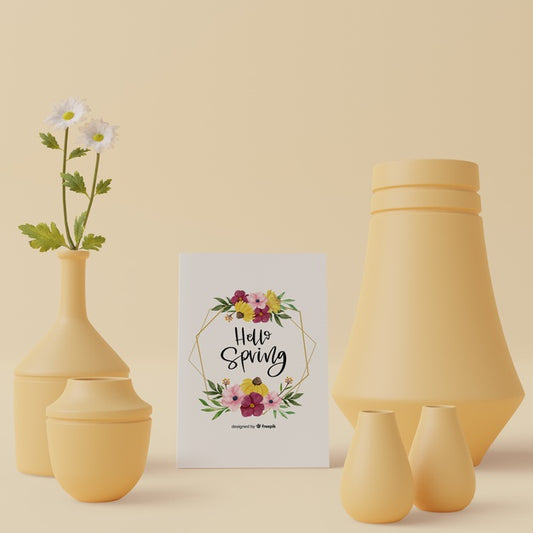 Free 3D Thematic Spring Card And Decorations On Table Psd