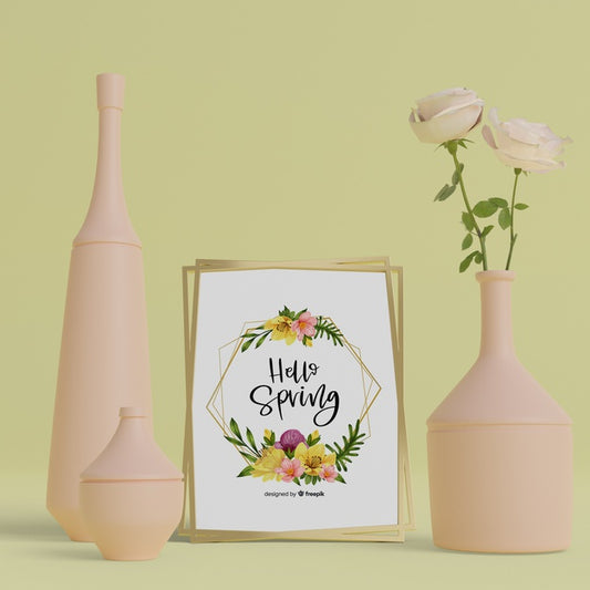 Free 3D Vases And Hello Spring Card Psd