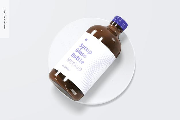 Free 4 Oz Syrup Glass Bottle Mockup, Top View Psd