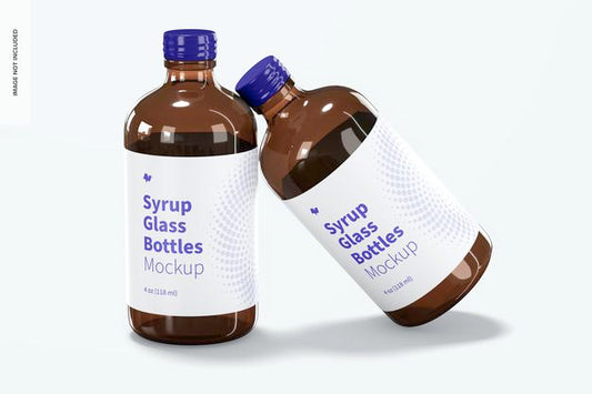 Free 4 Oz Syrup Glass Bottles Mockup Psd
