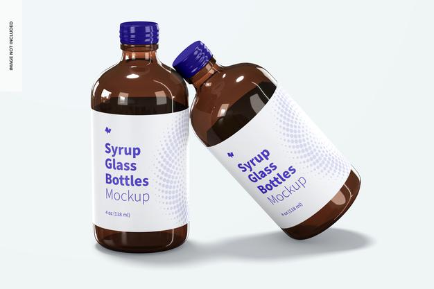 Free 4 Oz Syrup Glass Bottles Mockup Psd