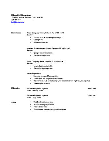 Free Entry Level Minimalistic CV Resume Template in Microsoft Word (DOCX) Format