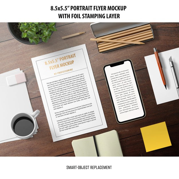 Free 5.5X8.5'' Portrait Flyer Mockup Psd