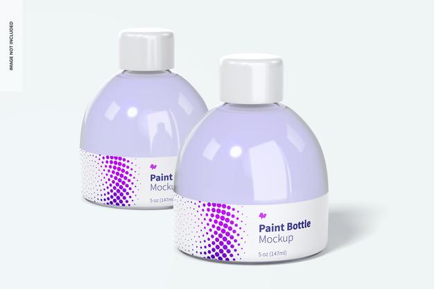 Free 5 Oz Paint Bottles Mockup, Perspective Psd