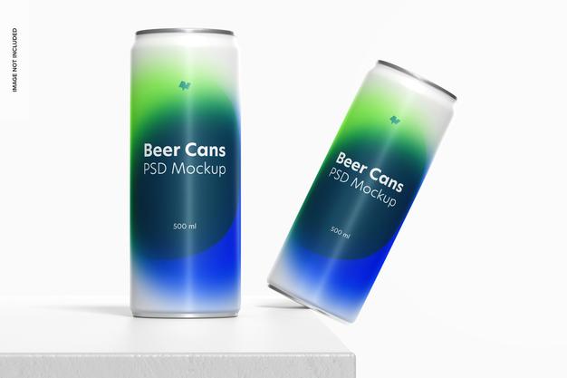 Free 500Ml Beer Cans Mockup, Falling Psd