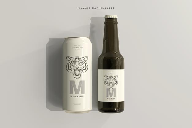 Free 500Ml Sleek Soda Or Beer Can With Bottle Mockup Psd