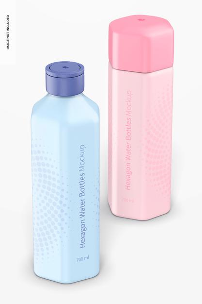 Free 700 Ml Hexagon Water Bottles Mockup Psd