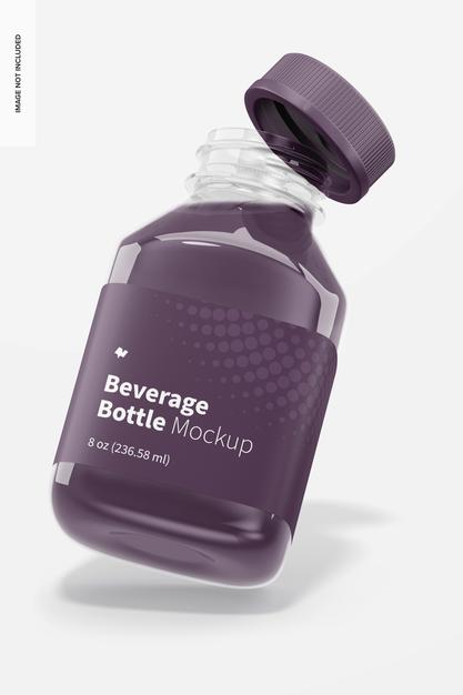 Free 8 Oz Beverage Bottles Mockup, Opened Psd