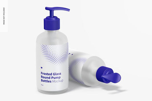 Free 8 Oz Frosted Glass Round Pump Bottles Mockup Psd