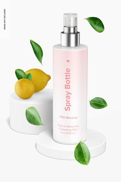 Free 8 Oz Spray Round Bottle With Lemons Mockup Psd