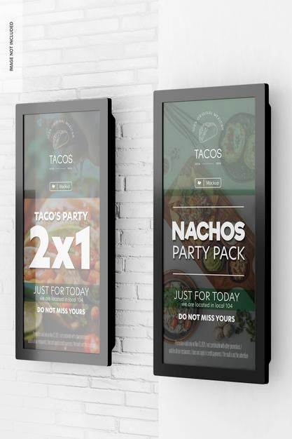 Free 86' Wall Digital Screens Mockup, Side Right View Psd