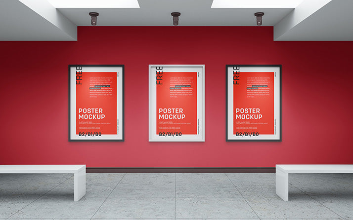 Free Art Gallery Frame or Poster Mockup (B2 or B1 or B0 Sizes)