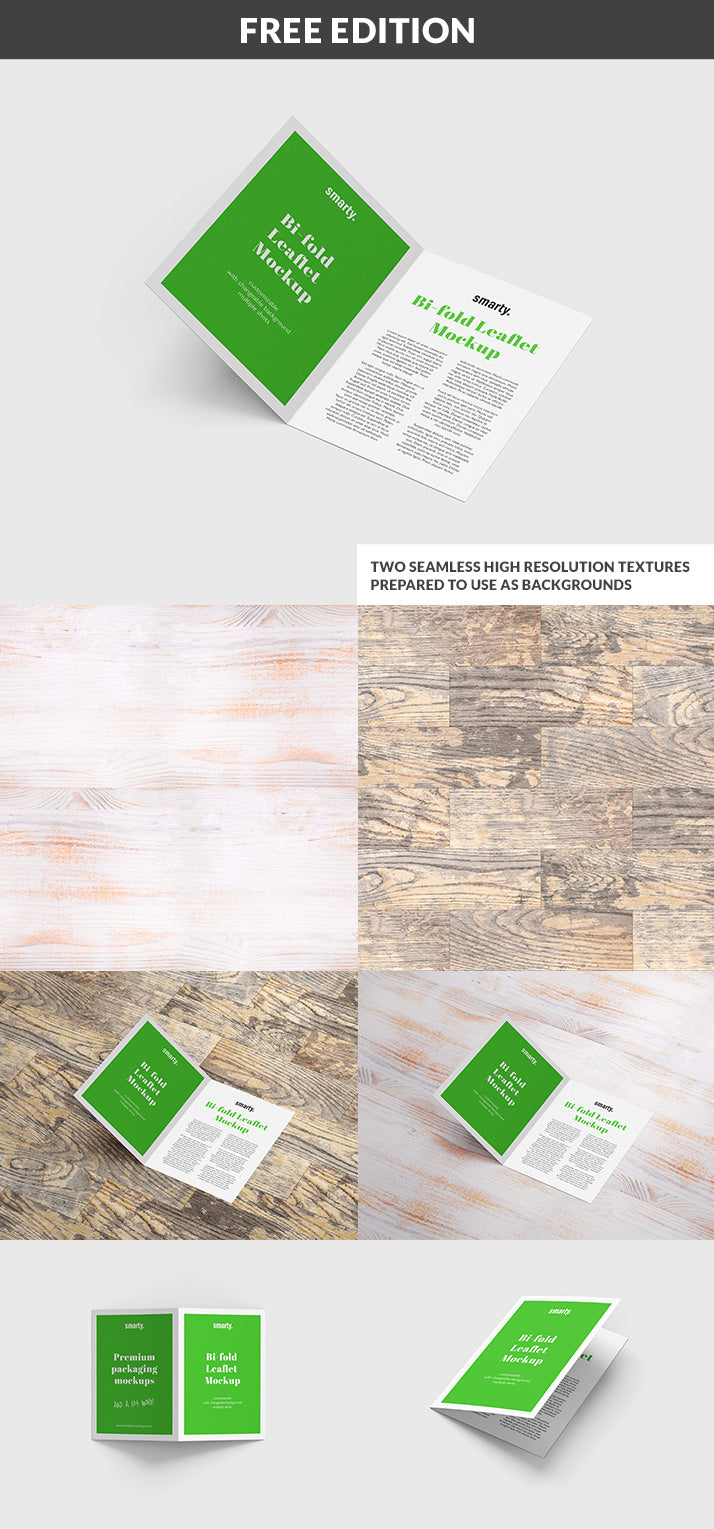 Free 3 x Bi Fold Leaflet Mockup