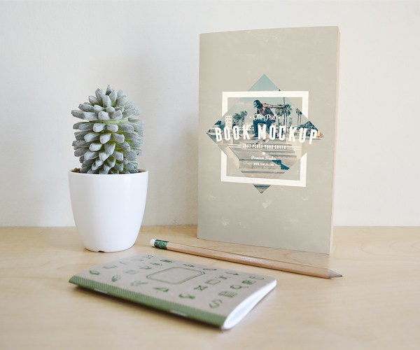 Free Book Cover on Office Table (Mockup)