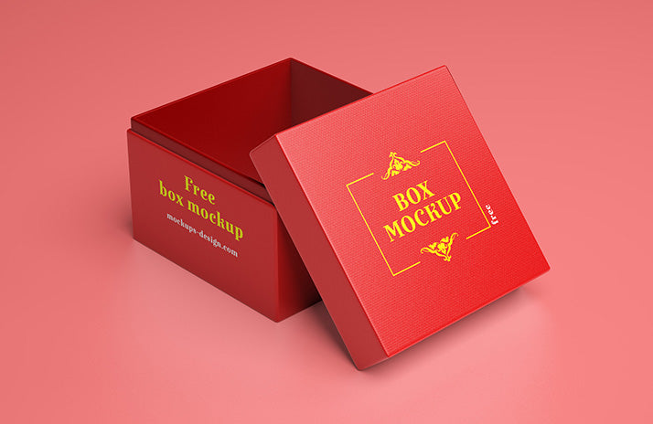 Free Red Square Gift Box Mockup
