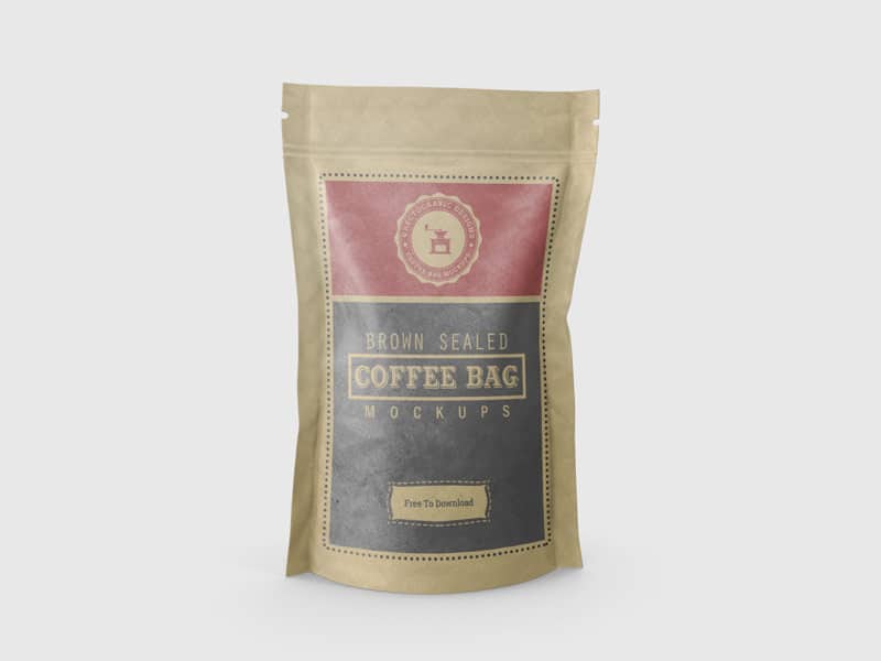 Free Brown Sealed Realistic Coffee Bag Mockups