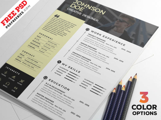 Free Clean Minimal CV Resume Design Template in Photoshop (PSD) Format