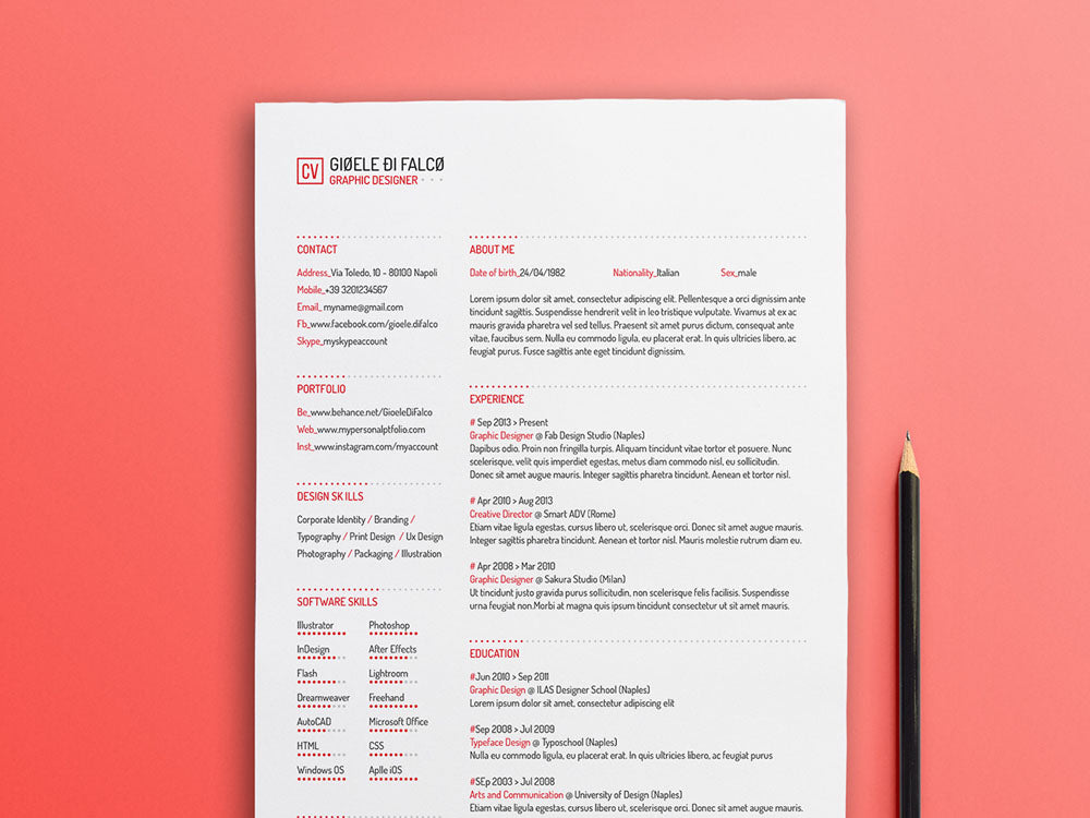 Free Simple and Minimal Typographic Resume CV Template in Illustrator (AI) Format