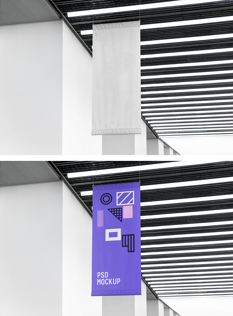 Free Business Advertisement Flag Hanging (Psd Mockup)