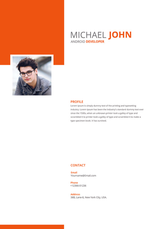 Free Android Developer Resume CV Template in Photoshop (PSD), Microsoft Word and Indesign Formats