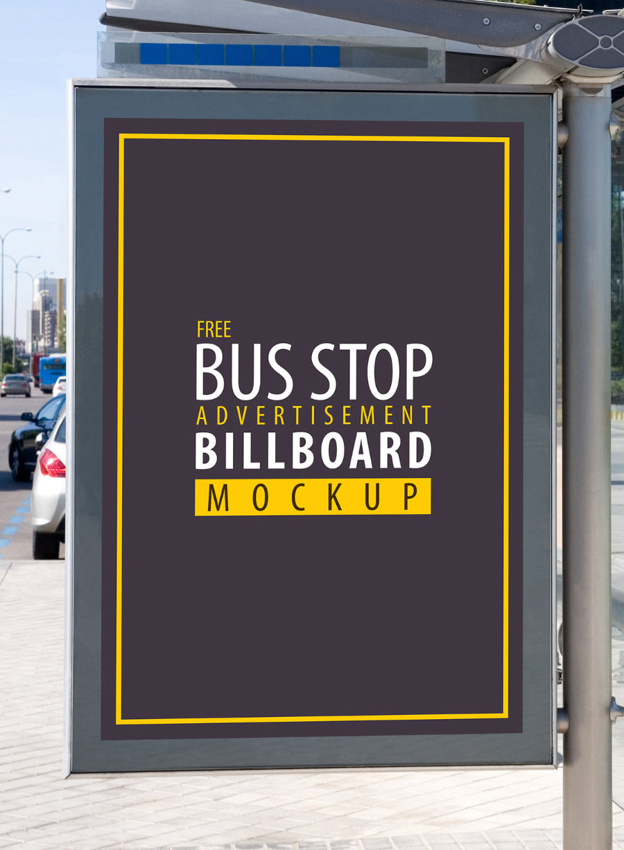 Free Bus Stop Advertisement Sign Mockup