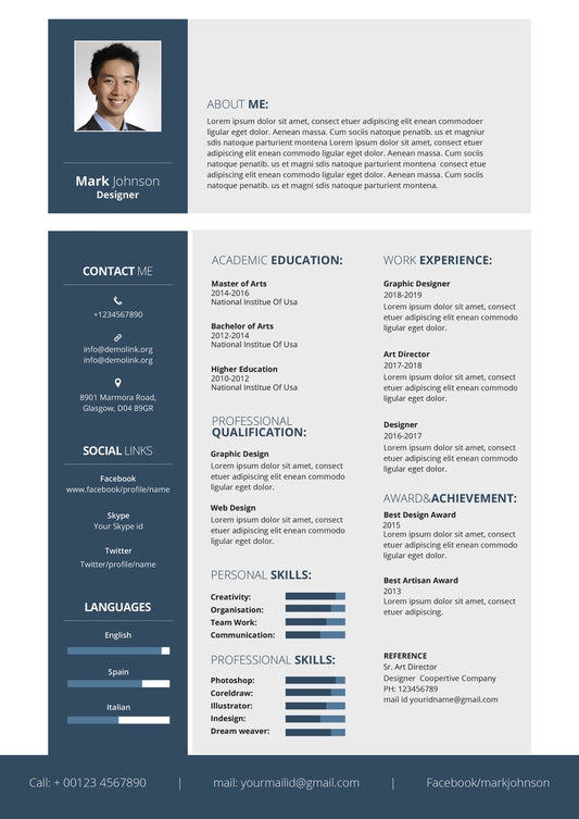 Free Designer Resume CV Template in Photoshop (PSD) and Microsoft Word Formats