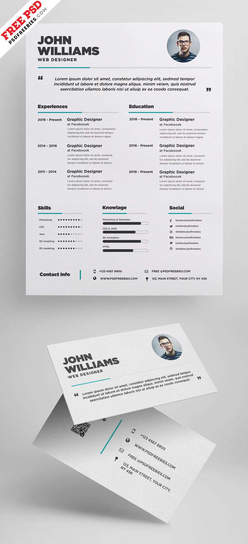 Free CV Resume and Business Card Design Templates in Photoshop (PSD) Format