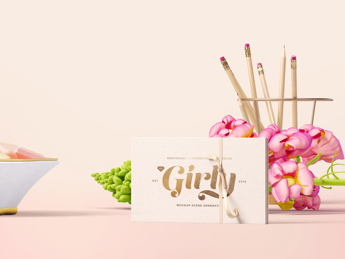 Free Three Perspectives of Girly Branding Scene Mockups