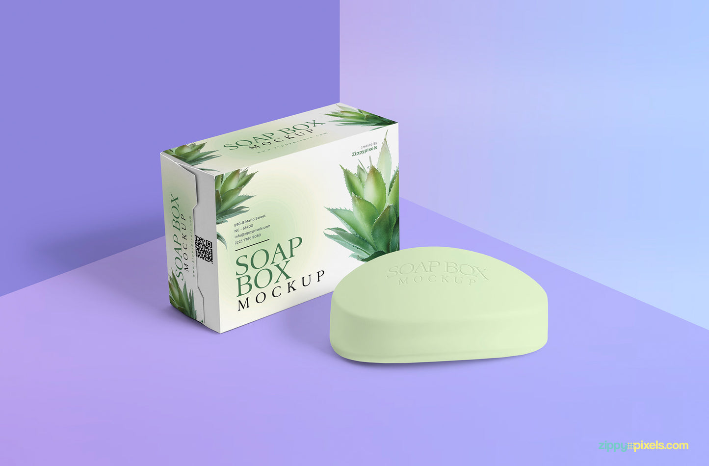 Free Packaging Box and Soap Mockup