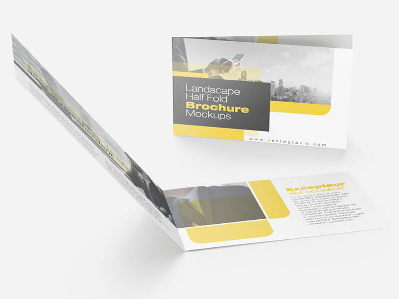 Free Landscape Half Fold Brochure Mockups