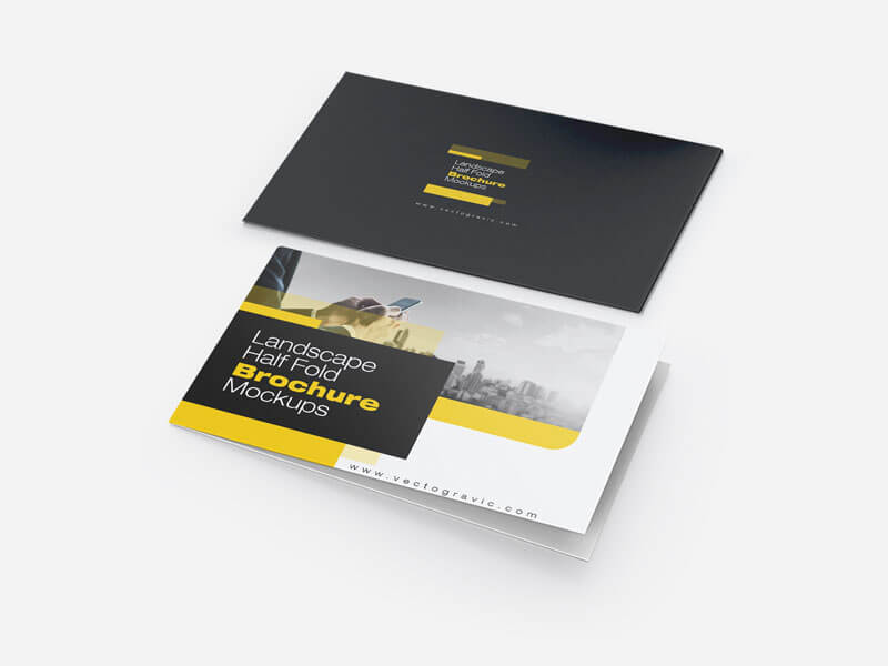 Free Landscape Half Fold Brochure Mockups