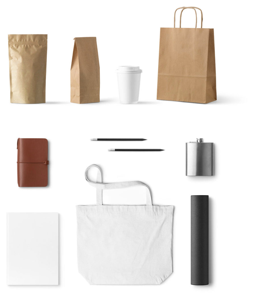 Free Essential Stationery and Branding Mockup Set with Paper Bag