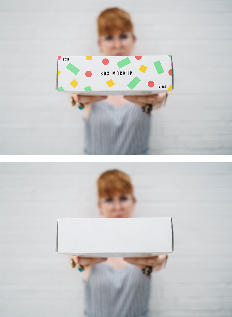 Free Woman Holding a Delivery Box (PSD Mockup)