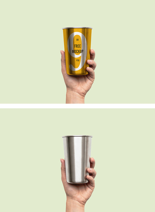 Free Hand Holding Metal Cup (Mockup)
