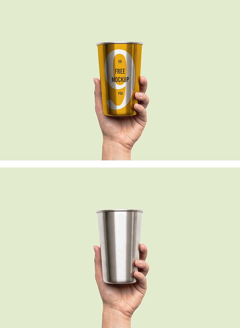 Free Hand Holding Metal Cup (Mockup)