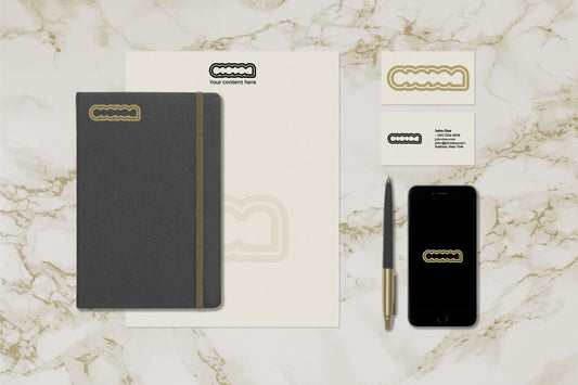Free Multipurpose Stationery Mockup with Marble Background