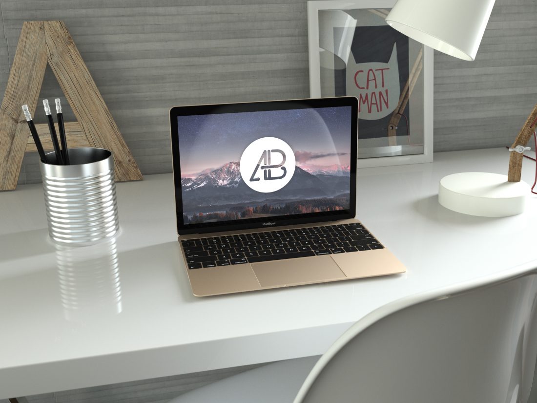 Free Realistic Gold 12-Inch Macbook Mockup